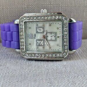 Vivani Women Wristwatch Lilac Rubber Band Quartz Analog Silver Tone Case Watch